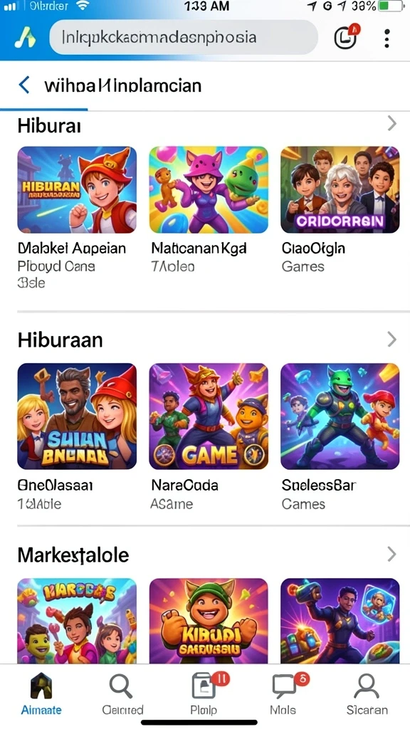 Menu permainan dengan berbagai pilihan yang menghibur.